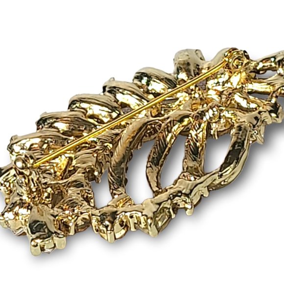 Brooch Retro Feather Design Gold Tone Amber - Picture 4 of 4